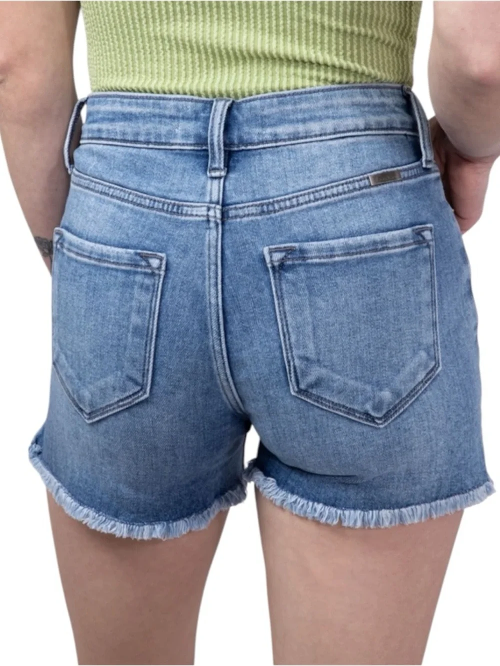 KanCan Classic High-Rise Frayed Hem Denim Shorts - Blue - Picture 2 of 7